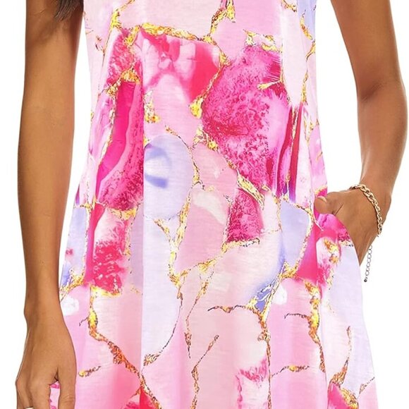 Women Summer Sundress Casual Pockets Sleeveless T-Shirt Swing Dress - Picture 1 of 5